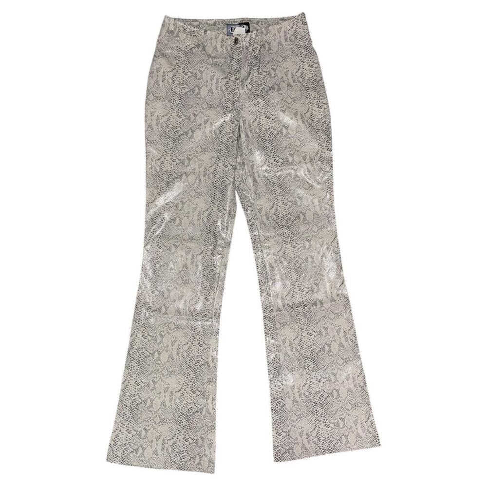 Liquid Clothing snake print flare wet look faux leather pants